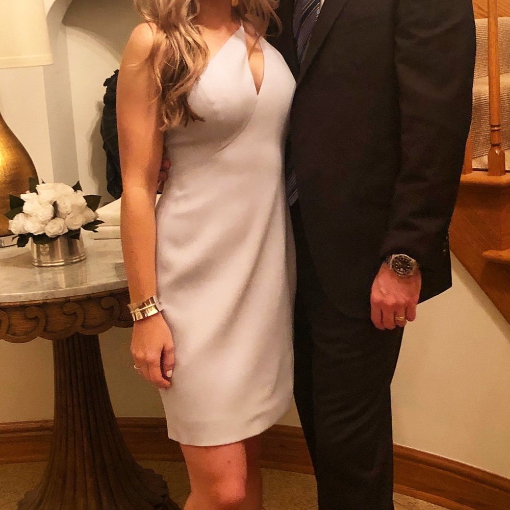 Pale blue one shoulder BCBG Max Azria cocktail Dress.